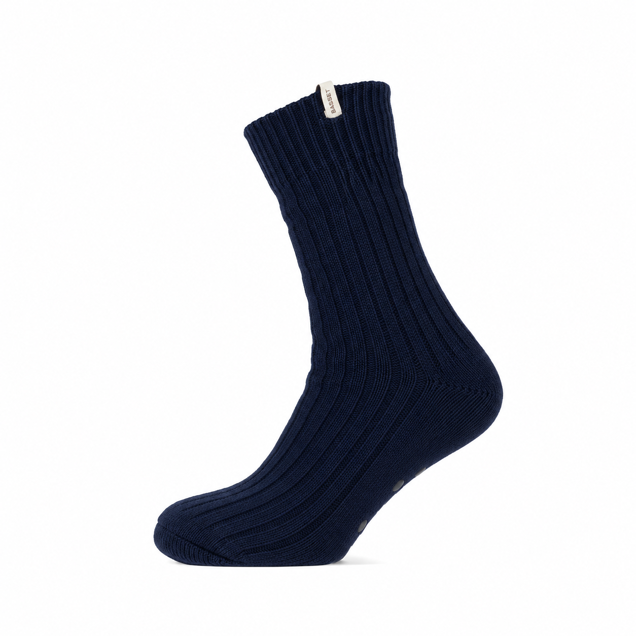 Warme huissokken met voering van Basset, donkerblauwe wollige huissokken met grip