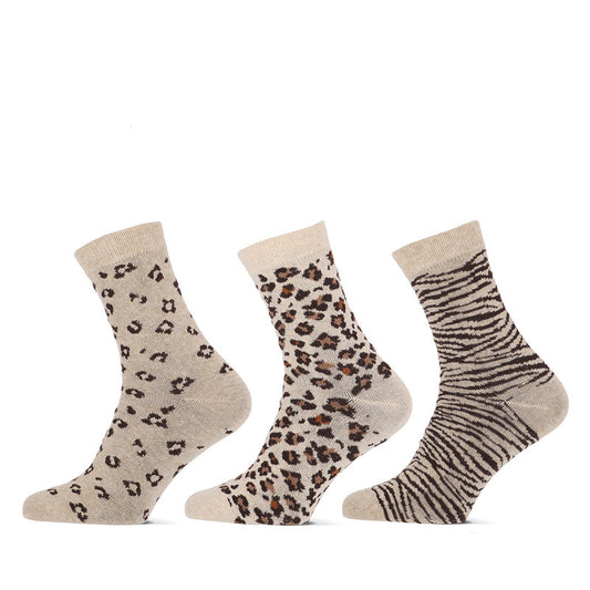 Fun sokken dames animal mix van Teckel, Leuke naadloze beige damessokken