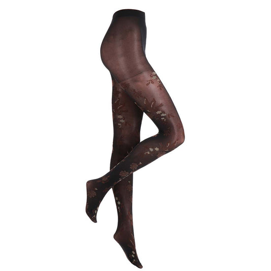 Panty met bruine subtiele bloem van Marcmarcs, Leuke bewerkte panty van hoge kwaliteit