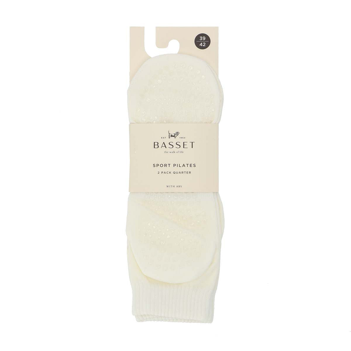 Half hoge anti slip sokken voor yoga en pilates van Basset, gebroken witte anti slip sokken van katoen