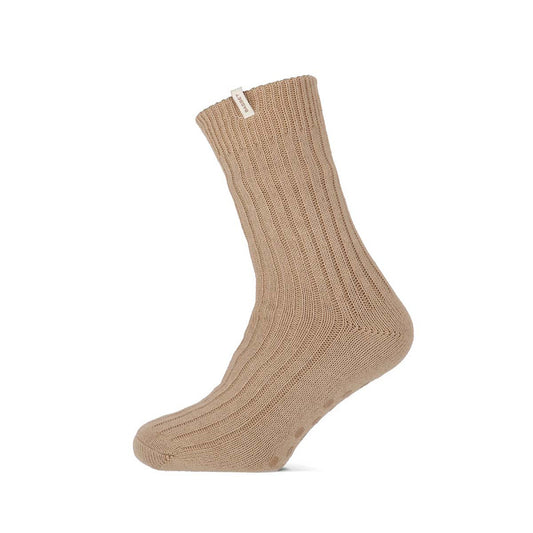 Warme huissokken met voering van Basset, beige gevoerde sokken met noppen