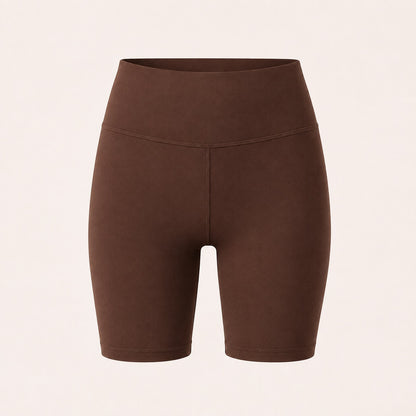 Bruine korte sportlegging voor yoga en pilates van Basset, Stevige kwaliteit korte legging met bijpassende top