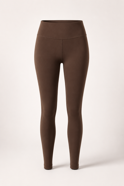 Sportlegging voor yoga en pilates van het merk Basset, bruine sportleggings die niet oprollen of afzakken