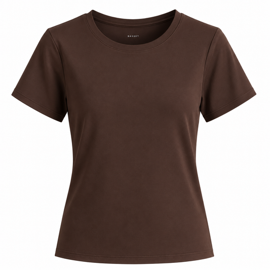 Dames sportshirt voor yoga en pilates van Basset, niet doorschijnend sportshirt voor dames in het bruin