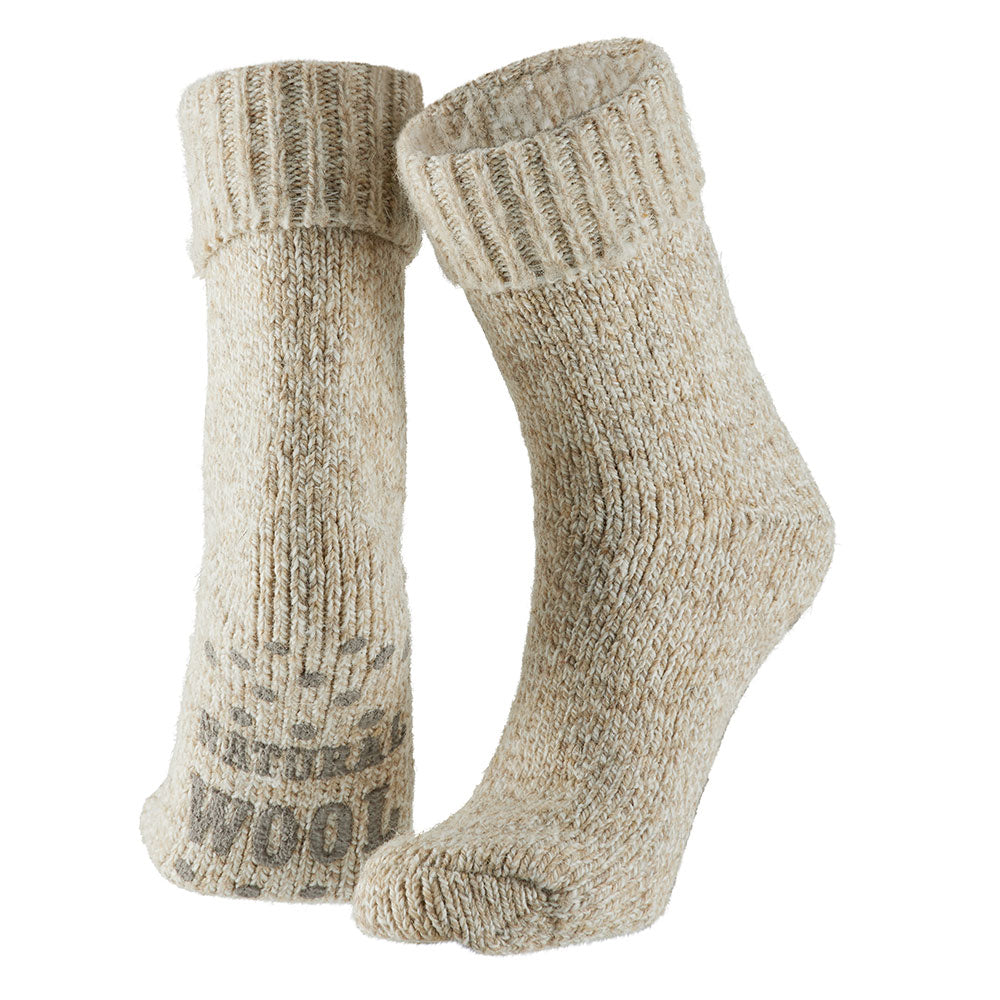 Beige wollen huissokken van Apollo, huissokken met anti slip noppen van wol