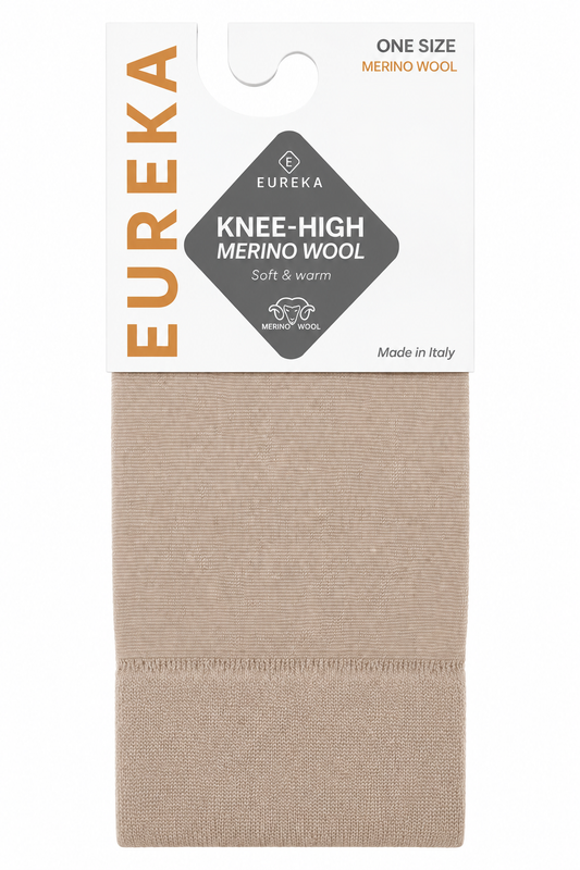 Licht beige dunne kniekousen van merinowol van Eureka Soga, Warme panty kniekousen met wol