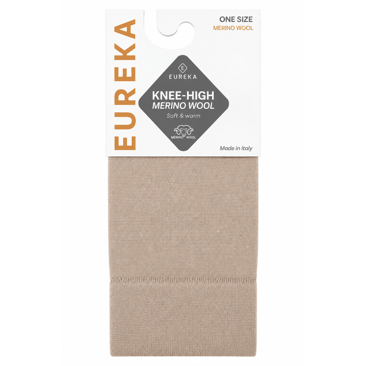 Licht beige dunne kniekousen van merinowol van Eureka Soga, Warme panty kniekousen met wol