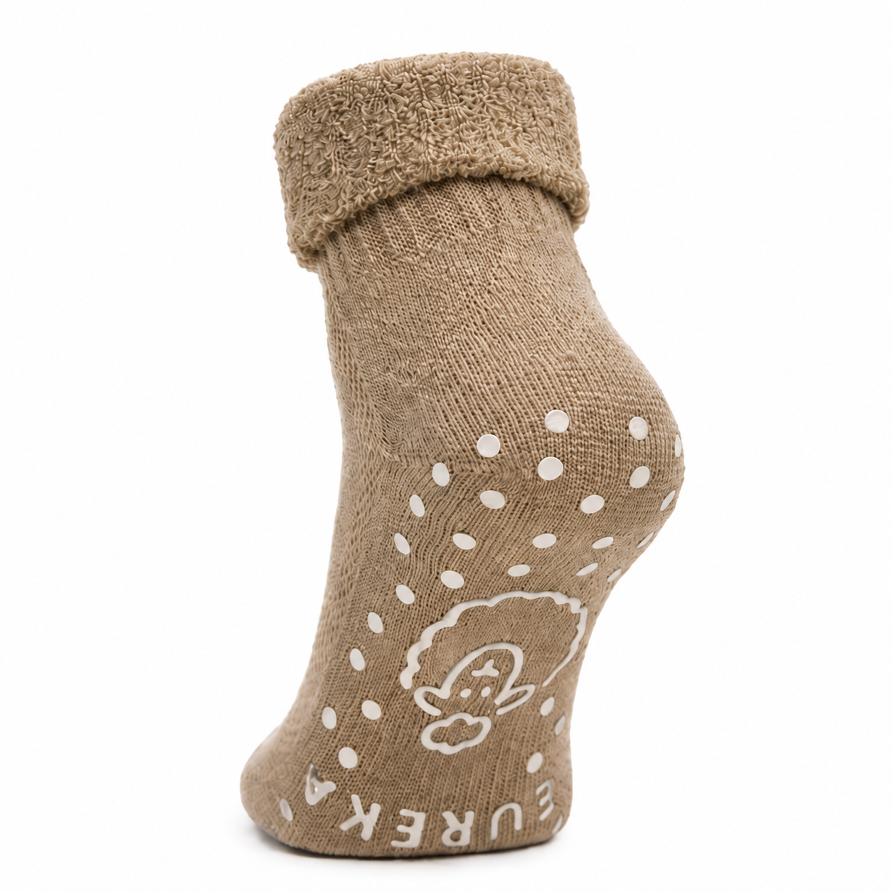 Beige merinowollen anti slip sokken van Eureka met stevige anti slip draait niet om de voet