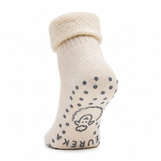 Ecru merinowollen anti slip sokken van Eureka super warm en zacht