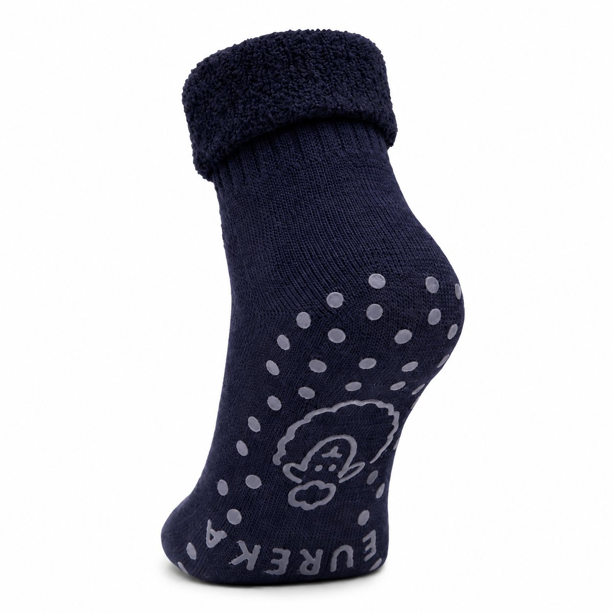 Donker blauwe merinowollen anti slip sokken van Eureka zijn lekkere huissokken van wol