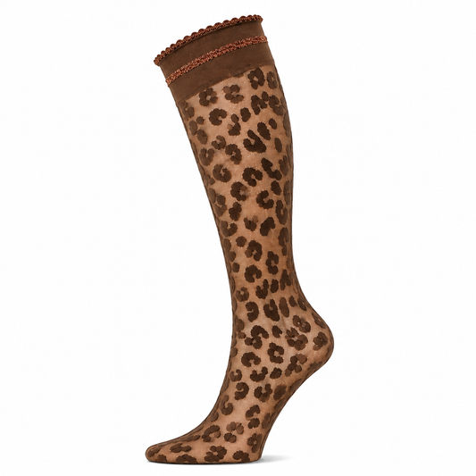 30 Denier kniekous met luipaard print Tule Leopard - Sokkentopper.nl