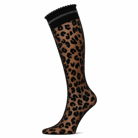 30 Denier kniekous met luipaard print Tule Leopard - Sokkentopper.nl