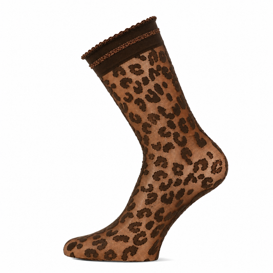 Bruine pantysokken van Marcmarcs, Leuke bewerkte damessokken met luipaardprint