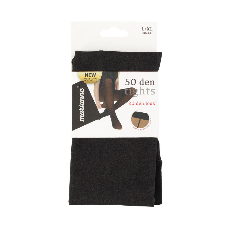 Zwarte fleece panty met dunne voering van Marianne, 50 denier sterkte 20 denier look