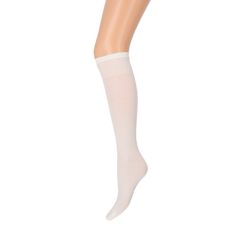 Witte 80 Denier katoenen kniekousen van Marianne, katoenen pantykousjes in de kleur wit