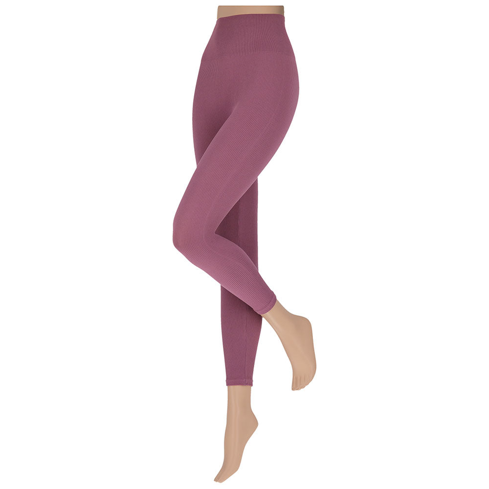 Lila rib legging van Sarlini, paarse legging met rib motief