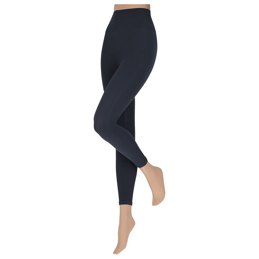 Marine rib legging van Sarlini, donker blauwe stevige legging met ruim broekje
