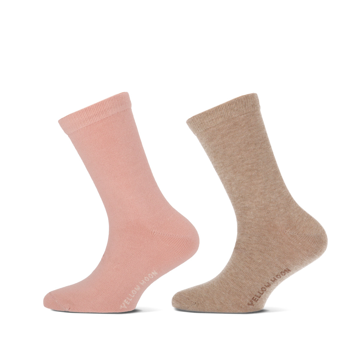 Roze en beige kindersokken van Yellow moon van katoen met naadloze teen