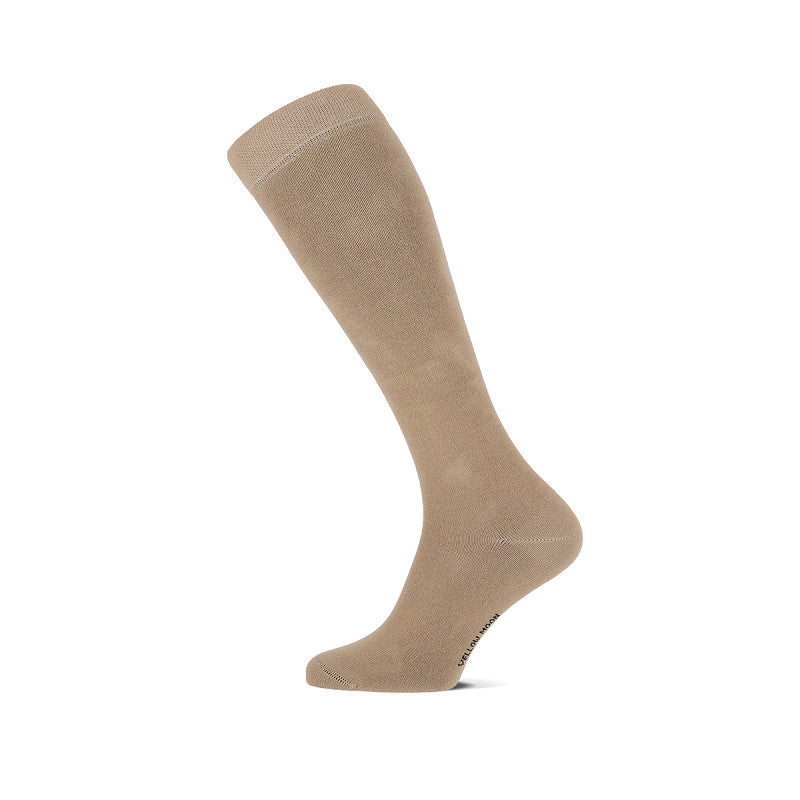 Beige katoenen kniekousen voor dames van Yellow moon, met brede boord zakken niet af